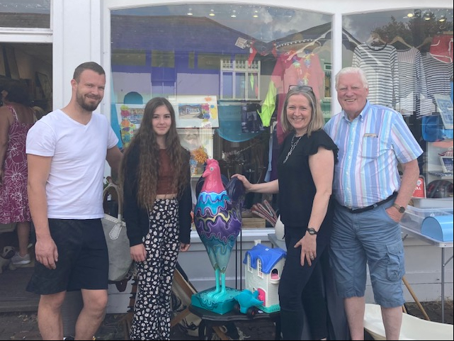 Ian Innes (left), Emily Oldham, Emily’s chicken on the run, Melissa King and Brian Howard