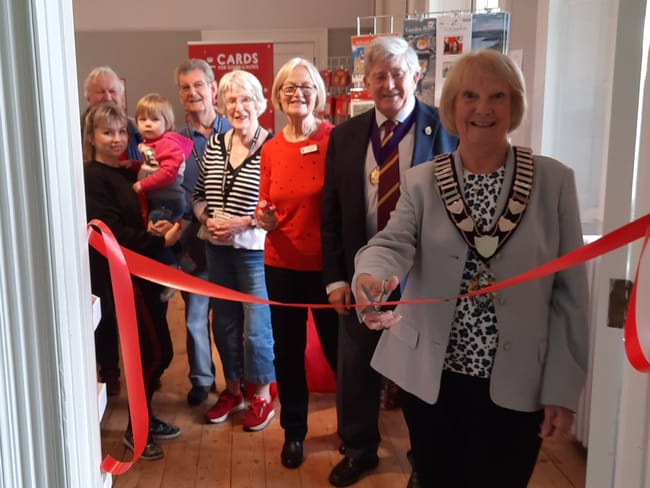 Haslemere mayor Councillor Jacquie Keen opens this year’s Cards for Good Causes pop-up shop