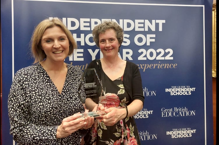 Headteacher Kay Goldsworthy and deputy head Nicola Smith with the trophy