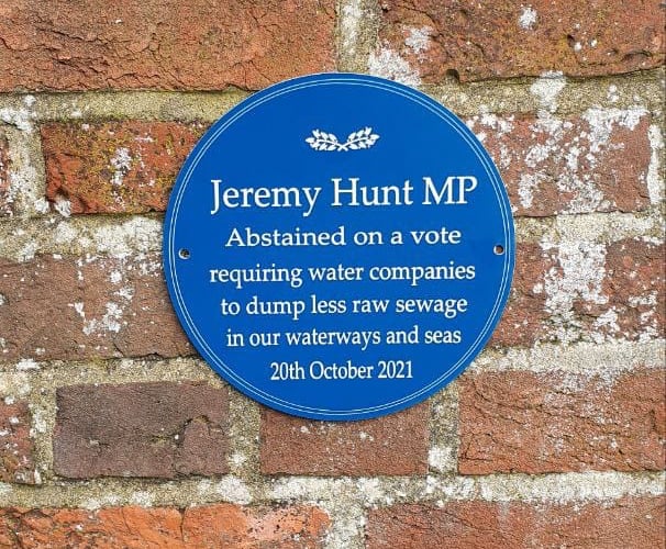 Extinction Rebellion's blue plaque dedicated to MP Jeremy Hunt in Godalming