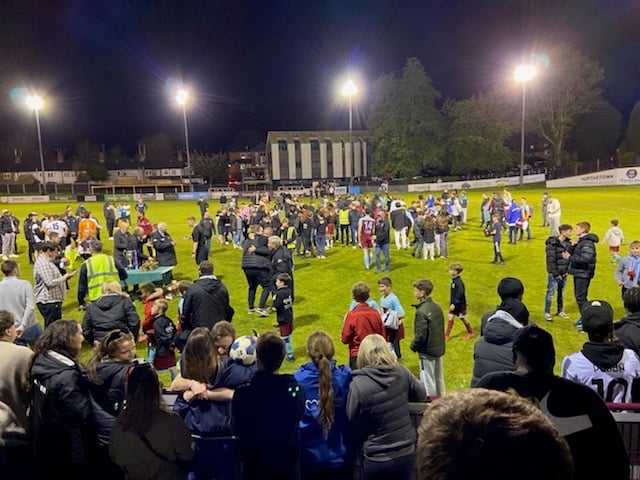 Jubilation at the final whistle as a late, late Owen Dean winner seals cup glory for Farnham Town FC at the Memorial Ground