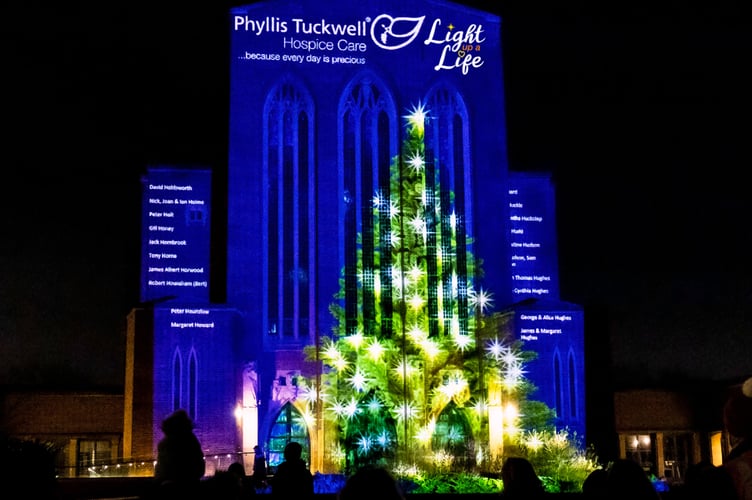 Guildford Cathedral lit up at last year's Phyllis Tuckwell Light up a Life service