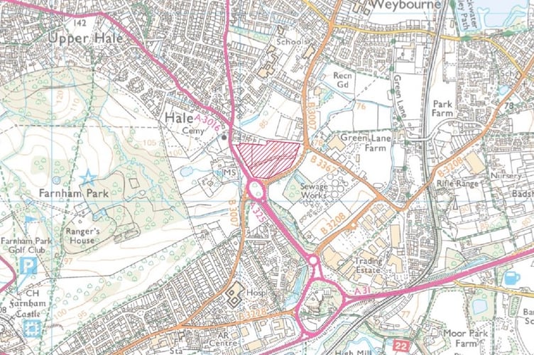 Cove Construction's proposed 59-home estate is located in the 'strategic gap' between Farnham and Aldershot