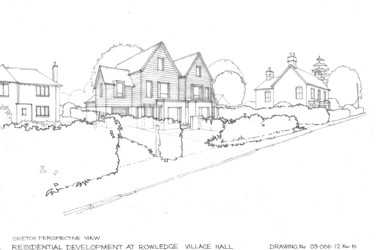 A sketch of the two four-bedroom homes proposed to replace Rowledge Village Hall