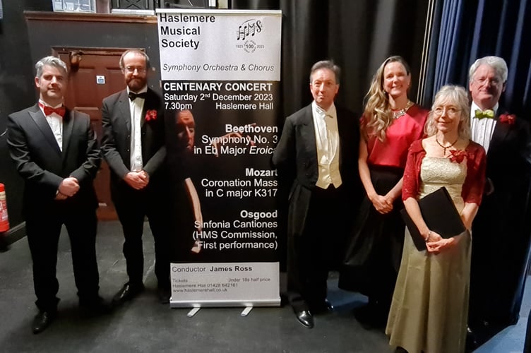 James Clive and the soloists, Haslemere Musical Society centenary concert, Haslemere Hall, December 2nd 2023.