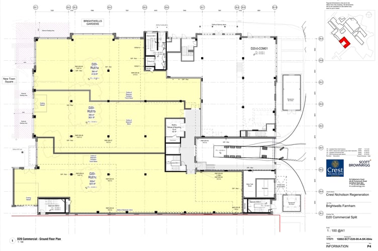 Crest Nicholson has submitted  plans to subdivide the old M&S Food premises at Brightwells Yard  into three units