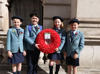 Haslemere school pupils lay wreath at the Cenotaph on St George's Day