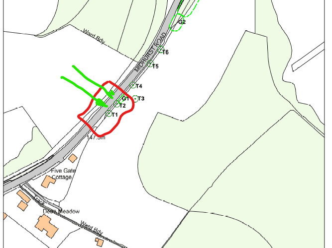 Development map showing the location of the two trees